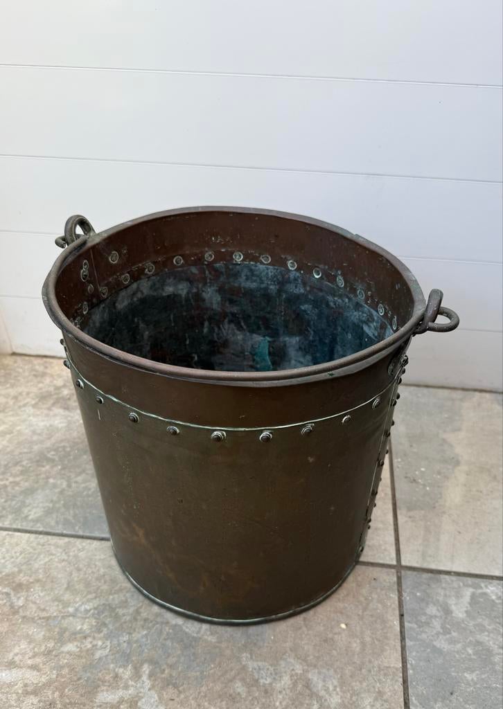 Antieke 19e Eeuwse Koperen Emmer - Nagelemmer/Blokkenbak, Antiek en Kunst, Ophalen of Verzenden, Koper