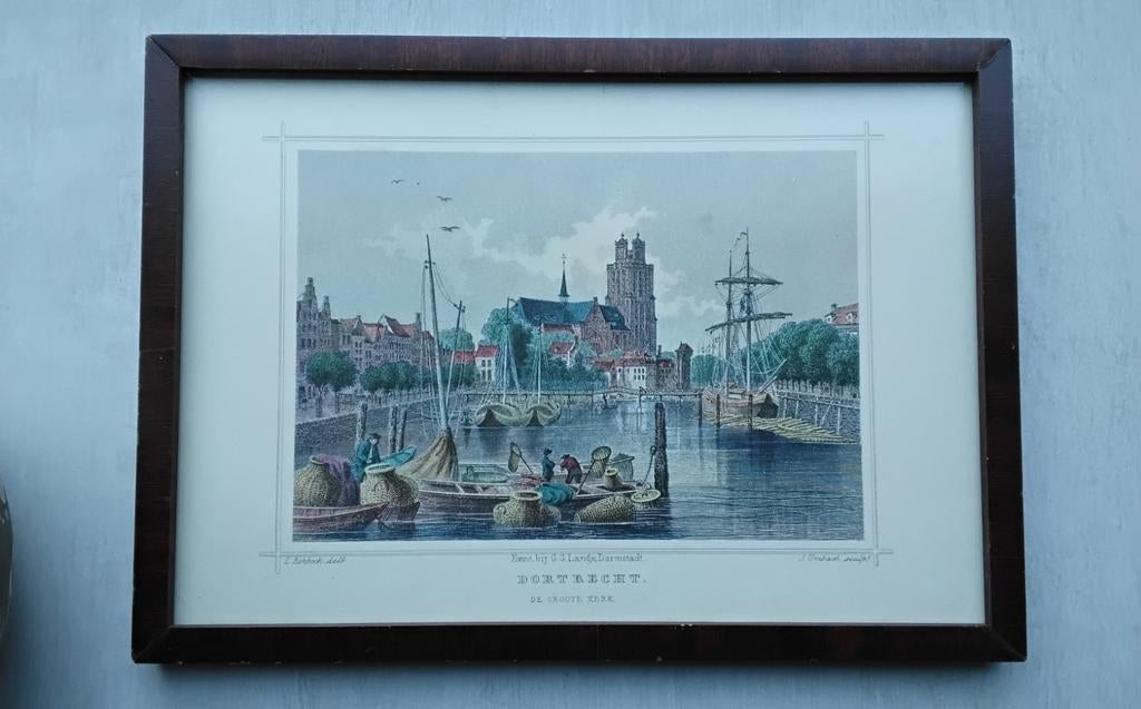 Gezicht op Dordrecht door G.G. Lange, Darmstadt, Antiek en Kunst, Ophalen