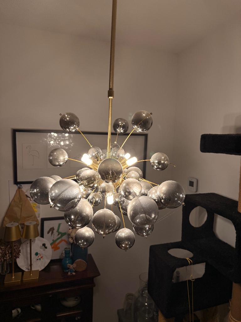 Design hanglamp goud met glazen bollen – nieuw in doos –, Ophalen of Verzenden, Nieuw, Minder dan 50 cm