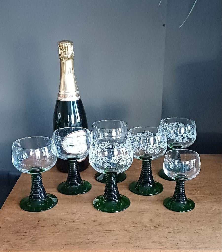 Vintage Franse Roemer Moezel wijnglazen, 7 stuks, Antiek en Kunst, Ophalen of Verzenden
