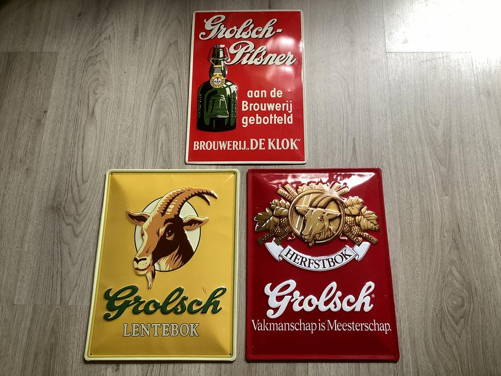 Vintage 3D GROLSCH reclame borden verzameling (geen emaille), Ophalen of Verzenden, Zo goed als nieuw
