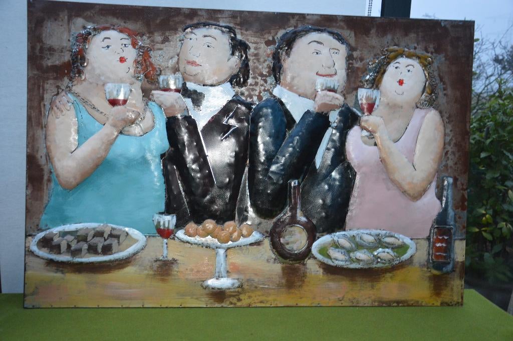 Nieuw! 3D Schilderij Metaal - Dikke Dames Diner 120cm x 80cm, Huis en Inrichting, Ophalen of Verzenden, Nieuw