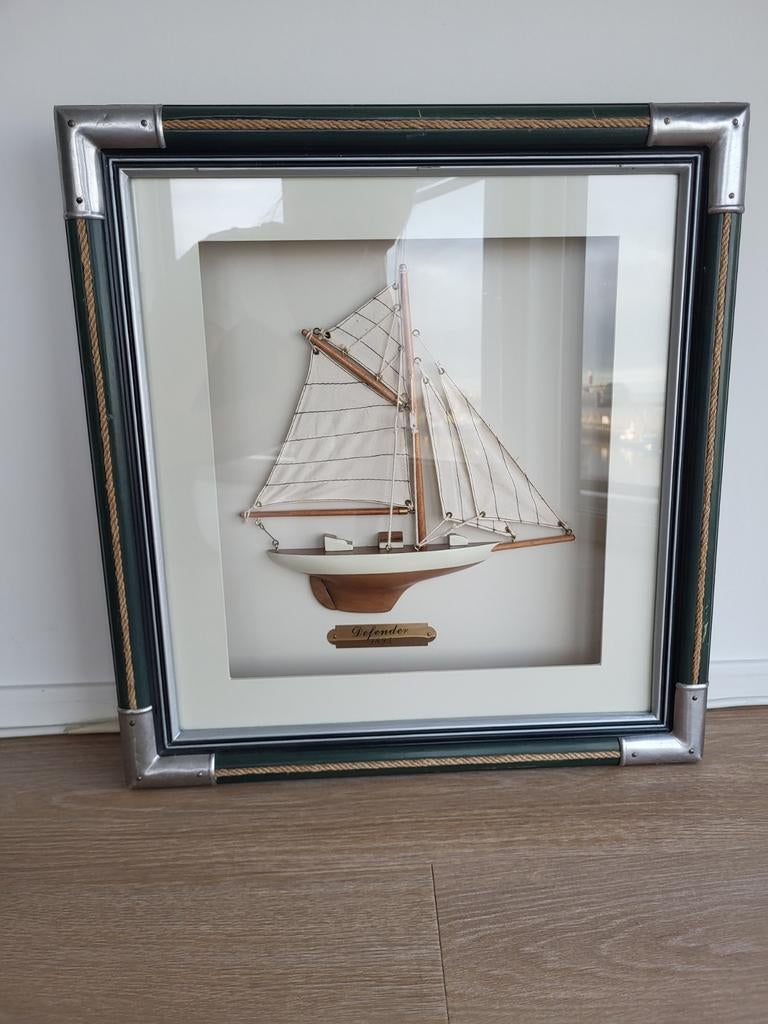 Ingelijst scheepsmodel Defender 1895, Verzamelen, Scheepvaart, Ophalen of Verzenden
