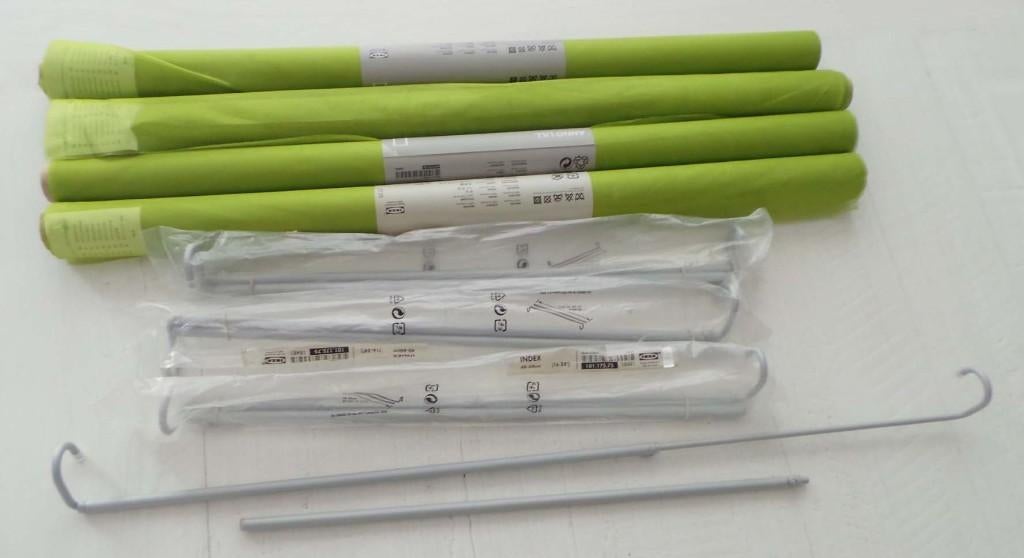 4 NIEUWE GORDIJNPANELEN + 4 GORDIJNROEDES IKEA Anno Lill, 200 cm of meer, Nieuw, Groen, 50 tot 100 cm