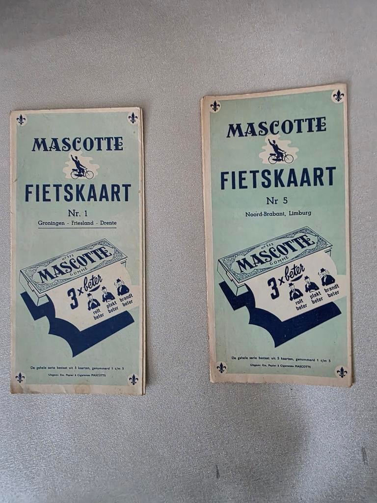 MASCOTTE Fietskaarten nr 1 & 5: Groningen, Brabant, Limburg, Gelezen, Ophalen of Verzenden, Landkaart, 1800 tot 2000