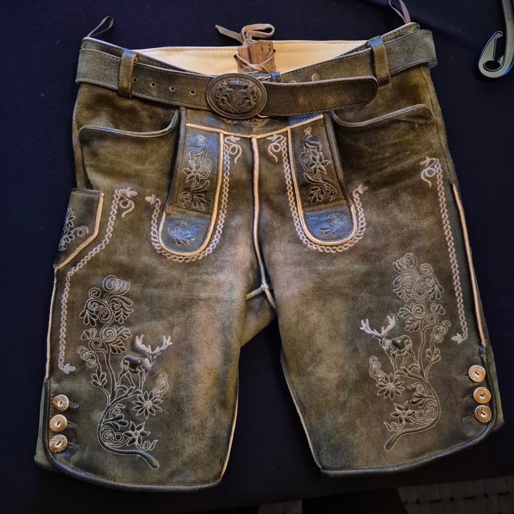 Hertenlederen Lederhose Maat 48 uit Oostenrijk, Ophalen of Verzenden, Gedragen, Maat 48/50 (M), Bruin