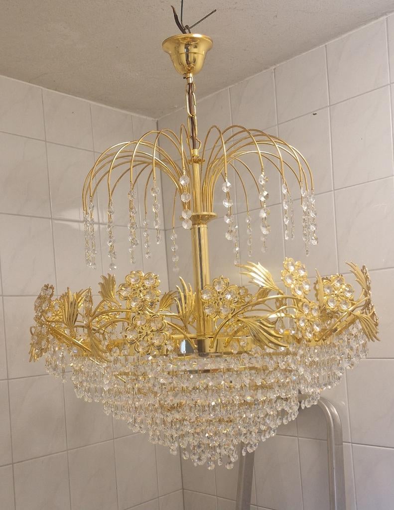 Kristallen Kroonluchter - 6 Lampen, H72xB60 cm, Huis en Inrichting, Lampen | Kroonluchters, Ophalen, Gebruikt, Glas, Klassiek, Elegant