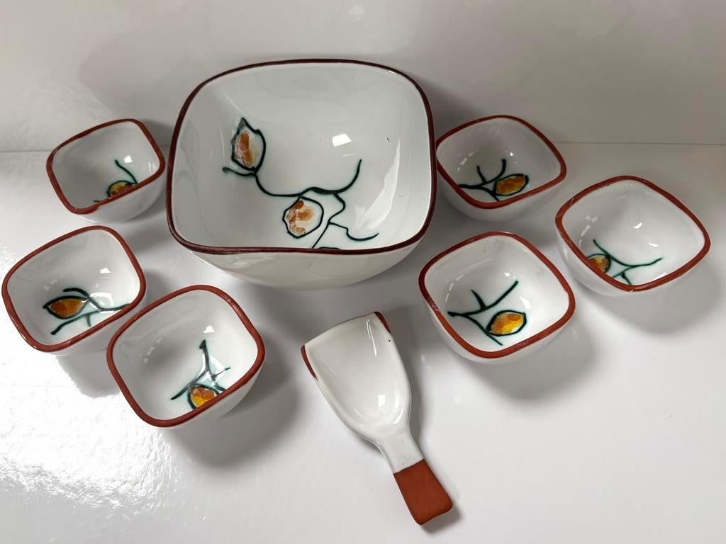 Vintage keramische pindaset/snackset/pindastel jaren ‘70, Antiek en Kunst, Antiek | Keramiek en Aardewerk, Ophalen of Verzenden