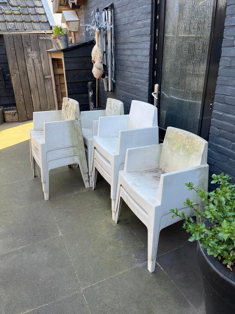 10x Siësta Box stoelen wit - opknappers, Ophalen of Verzenden, Gebruikt, Kunststof, Stapelbaar