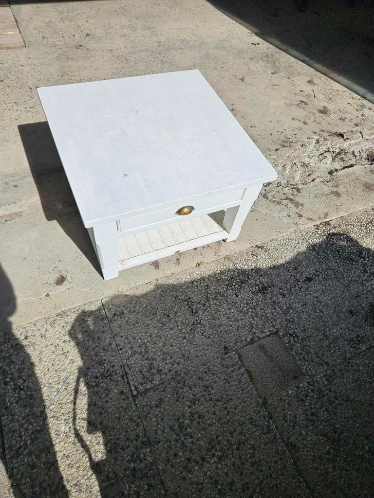 Witte salontafel met lade en opbergplank, Ophalen, Gebruikt, 50 tot 100 cm, Vierkant