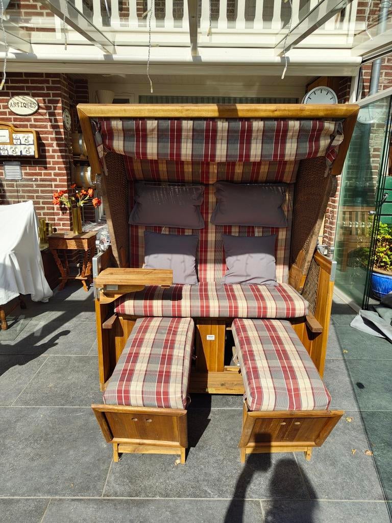 Verstelbare strandkorf, strandstoel met beschermhoes., Ophalen, Zo goed als nieuw, Hout, Verstelbaar