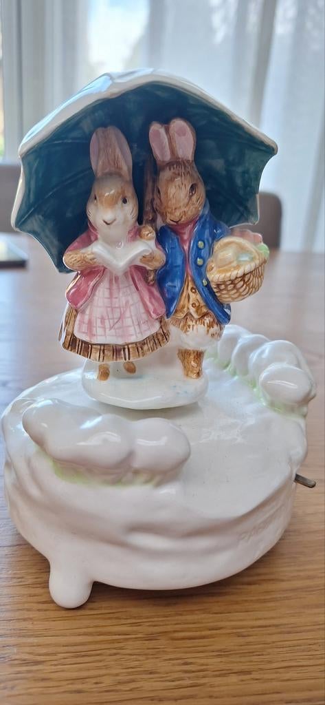 Vintage muziekdoos Beatrix Potter konijnen porselein, Ophalen of Verzenden