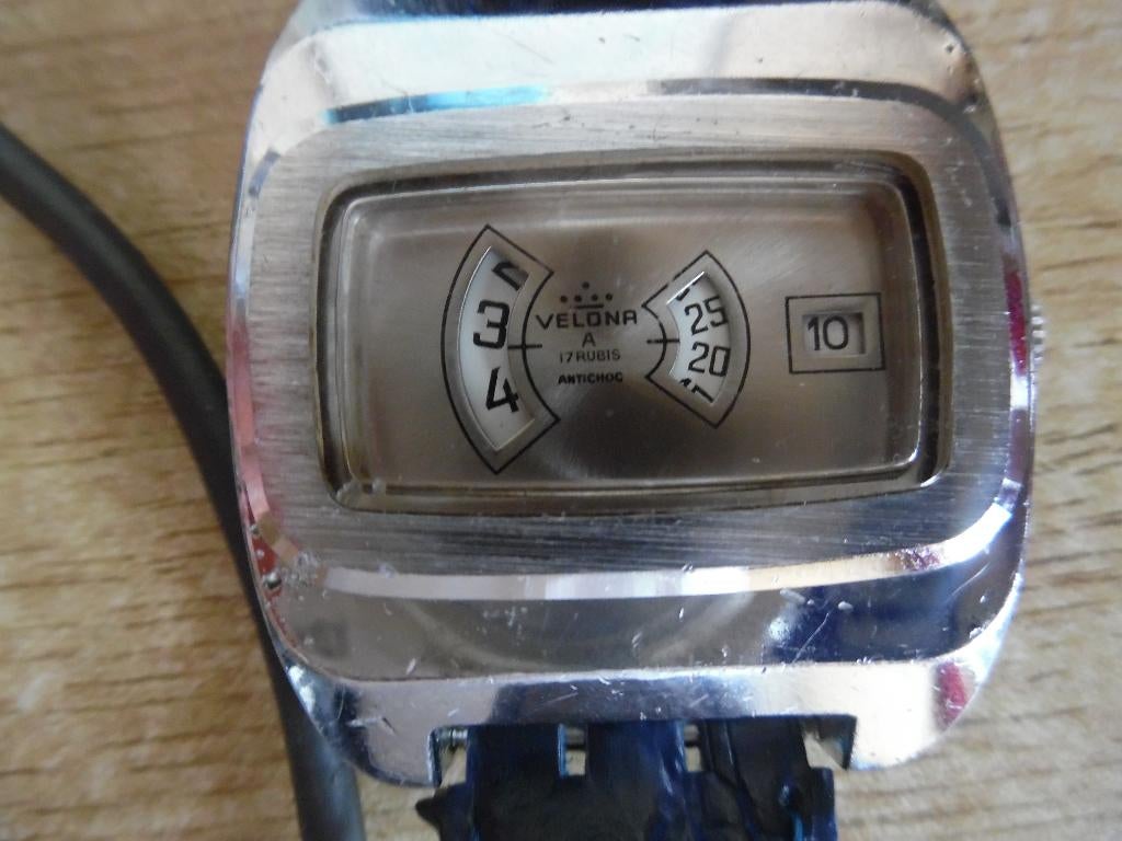 Prachtig Velona herenhorloge mechanisch opwind schijven, Staal, Ophalen, Overige merken, Leer