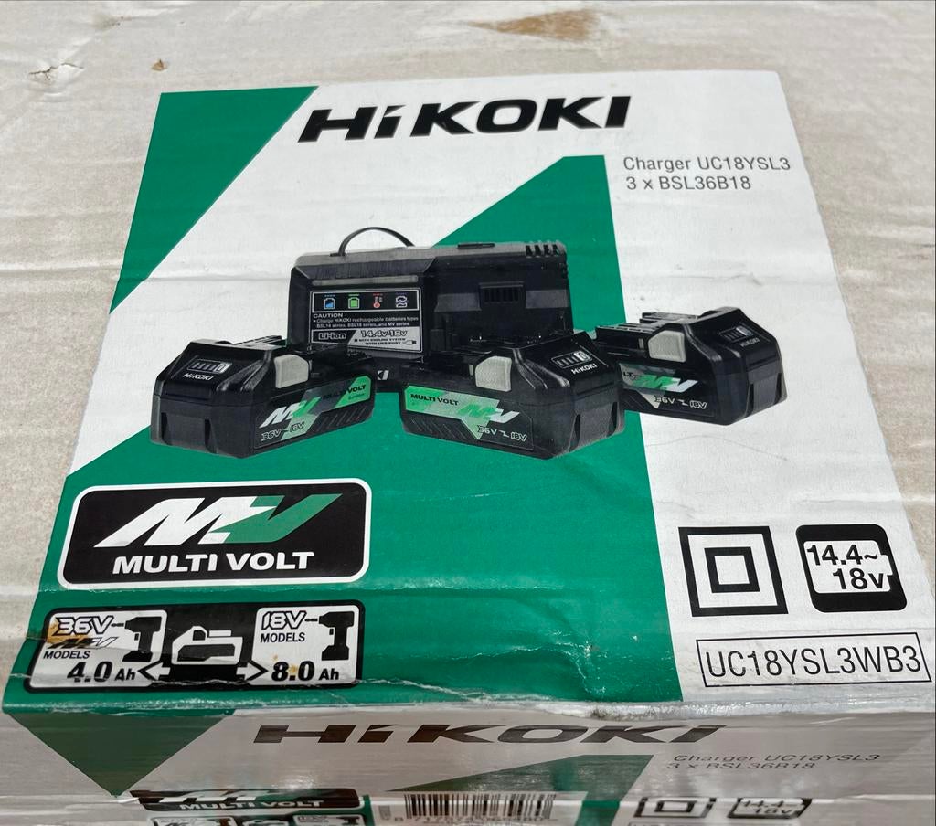 Hikoki Accu Laadset - 3x 18V/36V Li-ion Batterijen + Snellad, Ophalen of Verzenden, Nieuw, 600 watt of meer, Overige typen