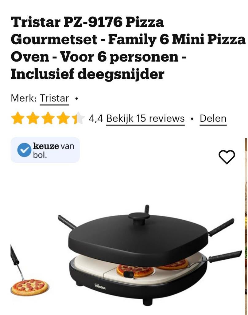 Tristar pizza gourmetstel 6 personen, Ophalen of Verzenden