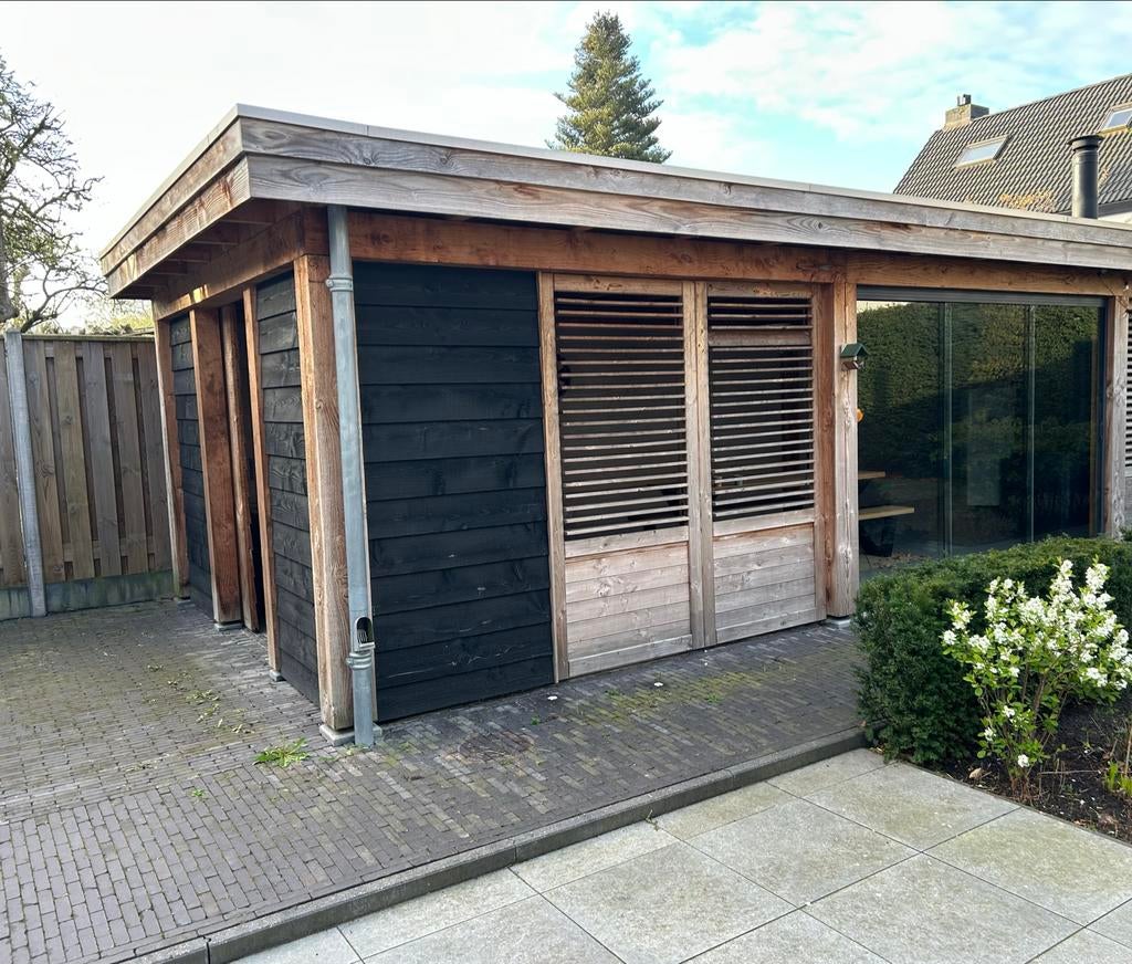 Douglas veranda met glazen pui, shutters en schuifdeuren, Tuin en Terras, Overkappingen, Ophalen, Gebruikt, Veranda