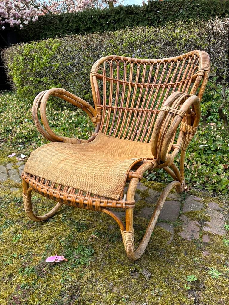 Vintage grote rotan stoel, Ophalen, Gebruikt, Bruin, Eén