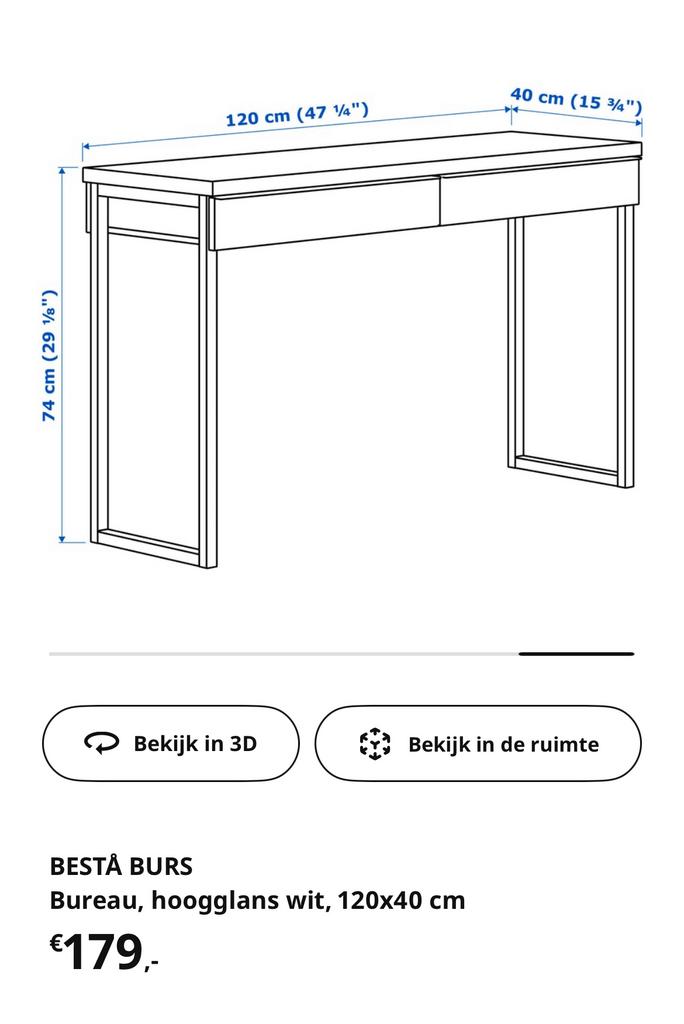 Bureau hoogglans wit Besta Burs ikea, Ophalen of Verzenden, Zo goed als nieuw