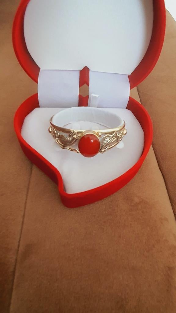 Vintage Zilveren Armband met Bloedkoraal Steen, Sieraden, Tassen en Uiterlijk, Armbanden, Gebruikt, Ophalen of Verzenden, Met edelsteen