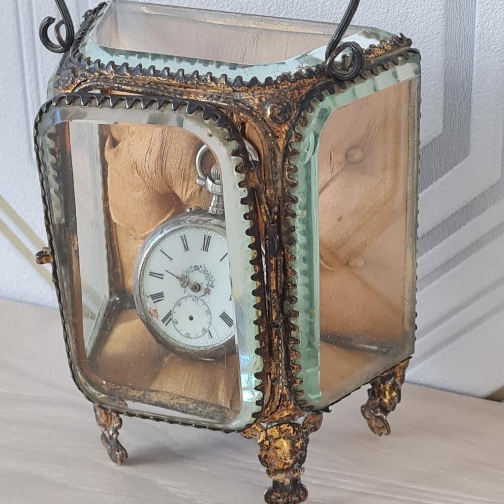 Glazen sieradendoosje met metalen frame, Ophalen of Verzenden