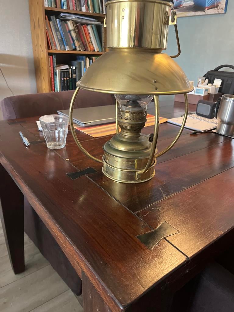 Antieke Messing Olielamp - Scheepslamp Stijl, Ophalen of Verzenden