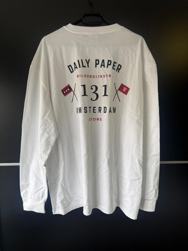Daily paper Ams Store longsleeve met logo- en backprint, Kleding | Heren, Wit, Ophalen of Verzenden, Daily Paper, Maat 56/58 (XL)