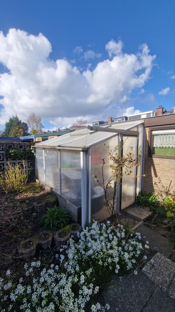 Tuinkas 2x3 meter met 2 kweektafels., Ophalen, Kunststof, Gebruikt, 3 ramen of meer