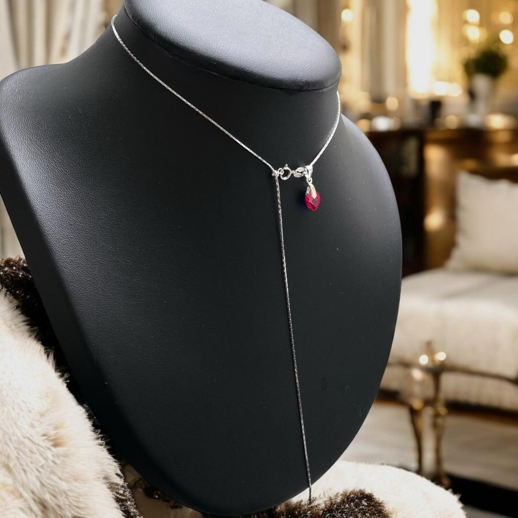 collier ketting hanger robijn hart zilver 925, Ophalen of Verzenden, Zo goed als nieuw, Verstelbaar, Rood