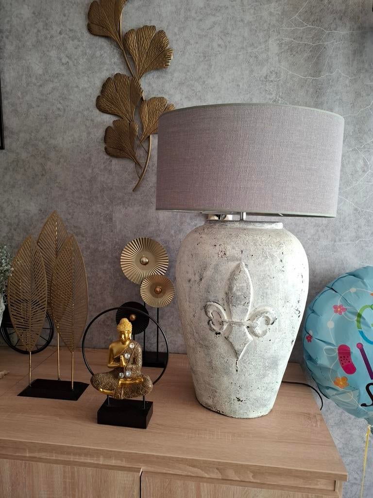 Decoratieve tafellamp met linnen kap, Huis en Inrichting, Landelijk, Brocante, Klassiek, 50 tot 75 cm, Ophalen of Verzenden, Zo goed als nieuw