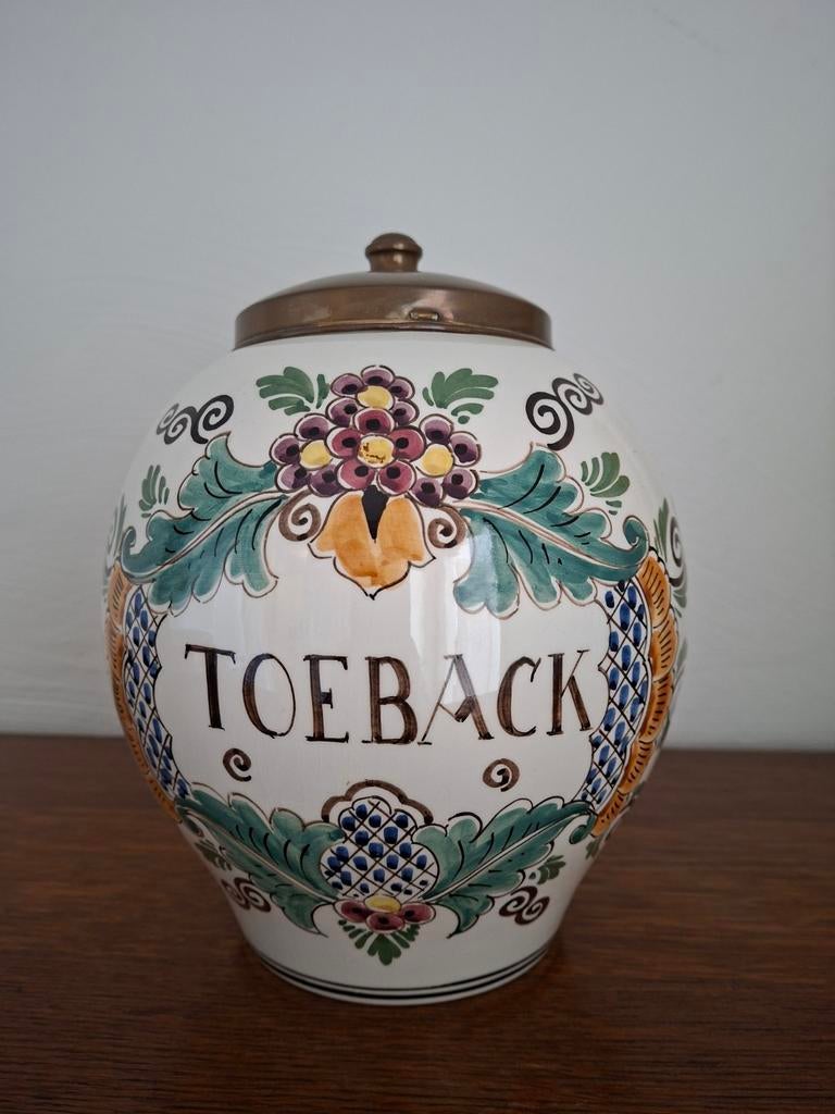 Antieke Delfts Polychroom Tabakspot - Handgeschilderd, Antiek en Kunst, Antiek | Keramiek en Aardewerk, Ophalen