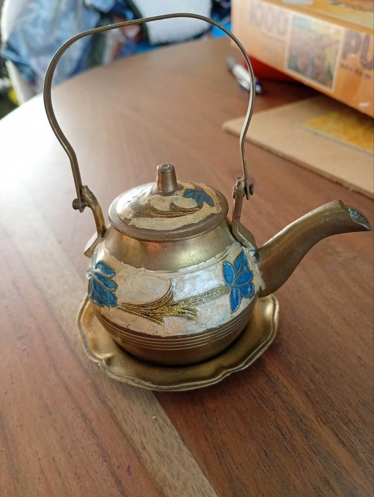 India brass theepotje klein plm 6.5 x 7 hoog. Plus hengsel, Ophalen of Verzenden