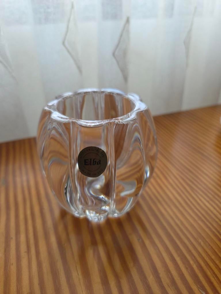 Vintage glazen kristalken kandelaar Elba, Ophalen of Verzenden, Overige materialen, Minder dan 25 cm