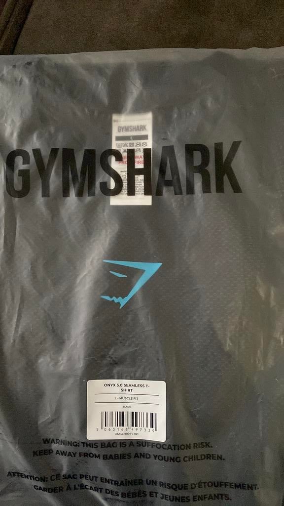 Gymshark Onyx 5.0 T shirt Blue logo L 🟦, Maat 52/54 (L), Fitness, Zwart, Nieuw