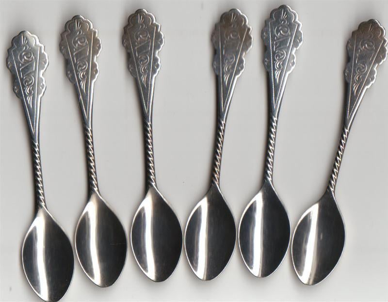 6 Biedermeier lepeltjes Douwe Egberts., Verzilverd, Ophalen of Verzenden, Zo goed als nieuw, Metaal