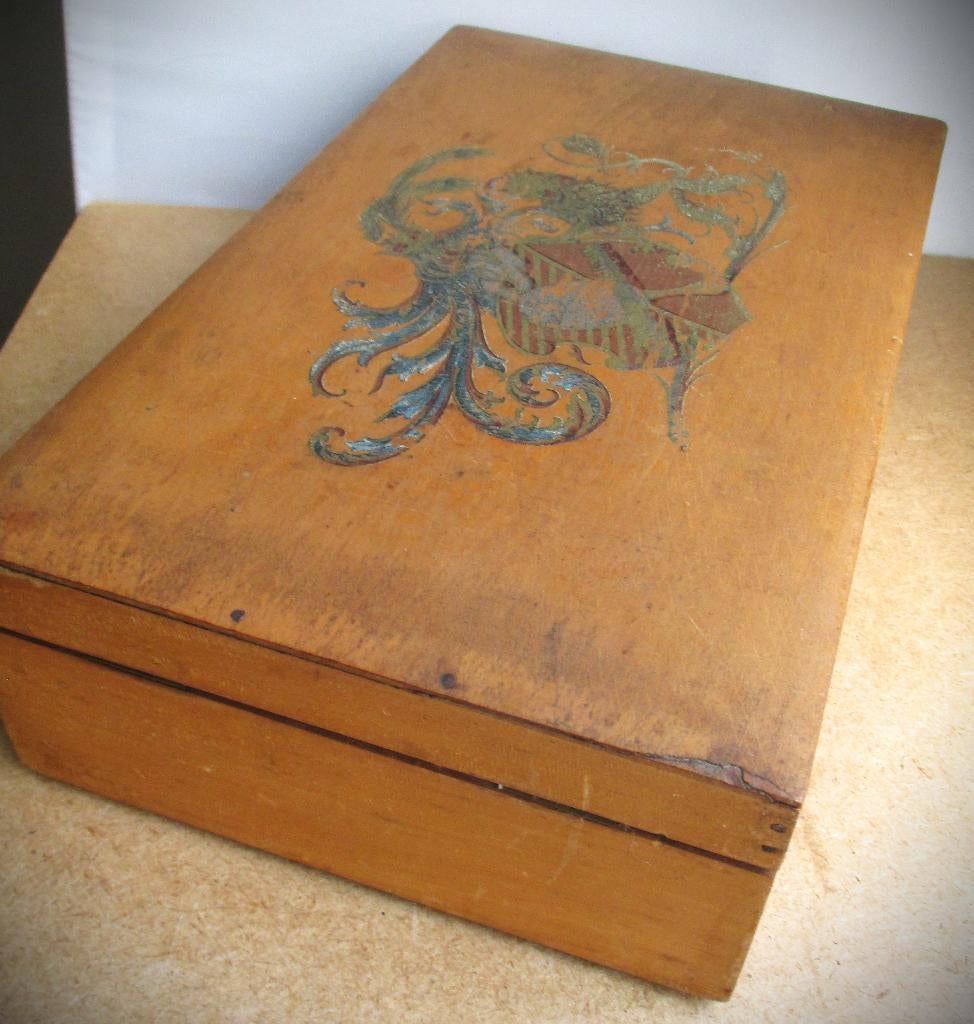 Scheerdoos met Familiewapen~Scheerkist + inhoud~Scheer box, Antiek en Kunst, Ophalen of Verzenden