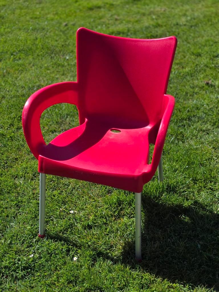 7 Rode tuinstoelen, Tuin en Terras, Tuinstoelen, Ophalen of Verzenden