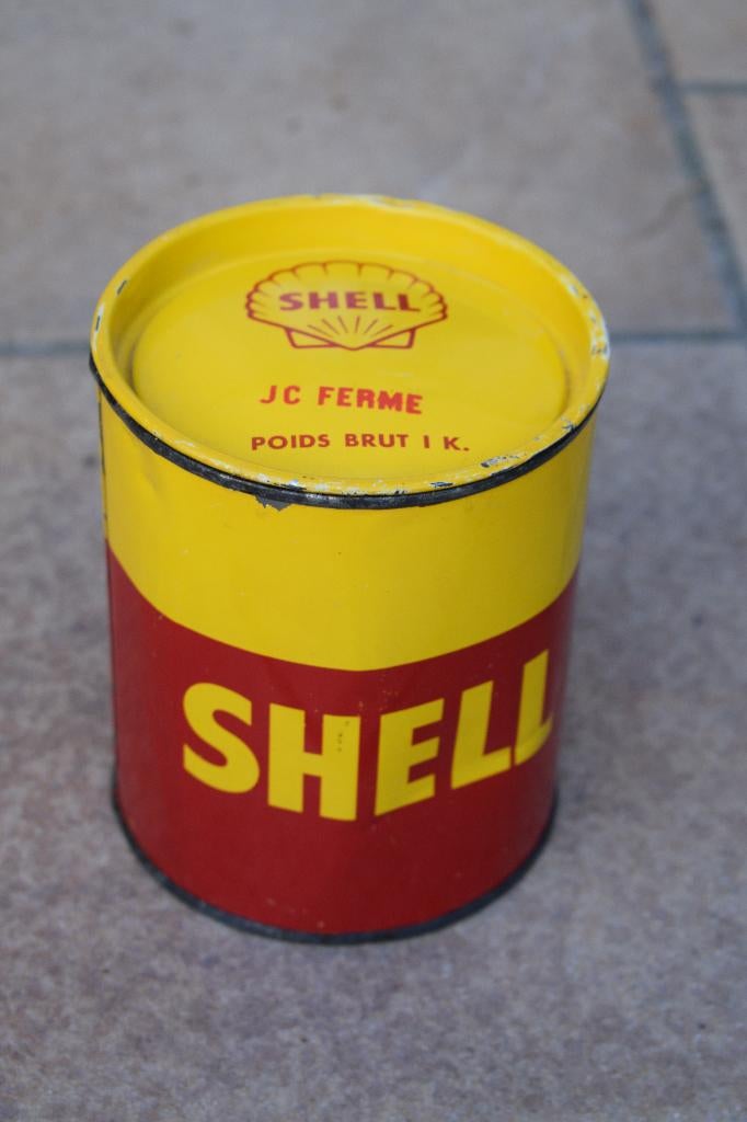 Shell vetpot 1 KG 1930 olie blik, Ophalen of Verzenden, Gebruikt, Reclamebord