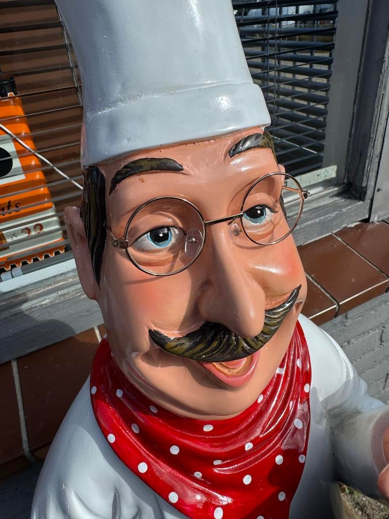 Grote Chef-kok Beeld met Krijtbord - Decoratie Horeca, Verzamelen, Beelden en Beeldjes, Ophalen, Nieuw, Mens