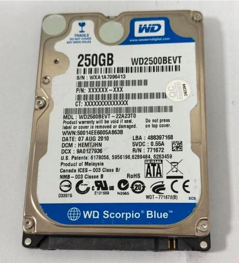 250GB SATA 2.5" HARD DISK DRIVE HIGH SIERRA 10.13.6 MACBOOK, Computers en Software, Harde schijven, Intern, SATA, Ophalen of Verzenden