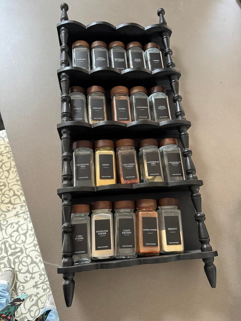 Vintage kruidenrek met potjes, Huis en Inrichting, Ophalen of Verzenden, Zo goed als nieuw, Minder dan 50 cm, Minder dan 5 flessen