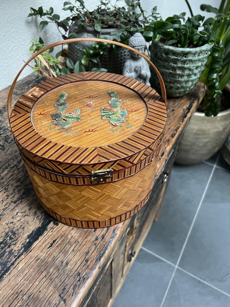 Chinese rieten dragon draak mand chinees aziatisch vintage, Verburgt Vintage, Gebruikt, Mand, Rond