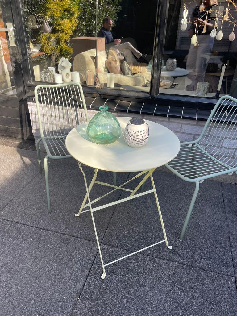 Lime Groen Metalen Bistro Setje, Tuin en Terras, Tuintafels, Ophalen, Metaal