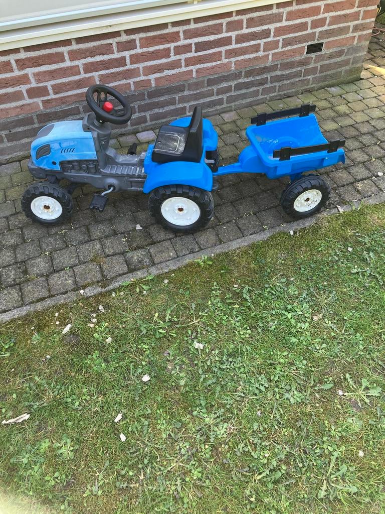 Blauwe traptractor met aanhanger, Ophalen of Verzenden, Gebruikt, Trapvoertuig
