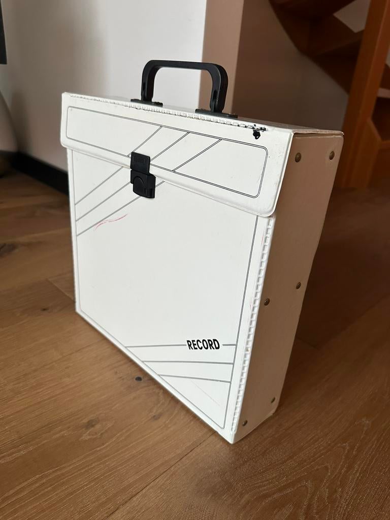 Vintage platenkoffer voor 12 inch vinyl platen / LP -wit-, Ophalen of Verzenden, Gebruikt, 12 inch