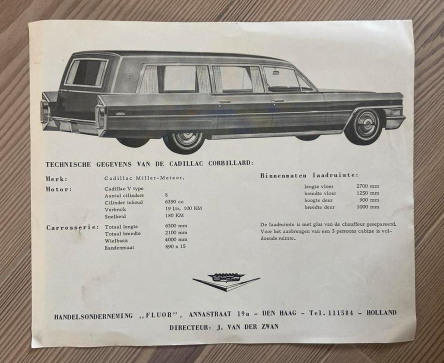 Cadillac Uitvaart Auto Folder - Handelsonderneming Fluor, Ophalen of Verzenden, Gelezen