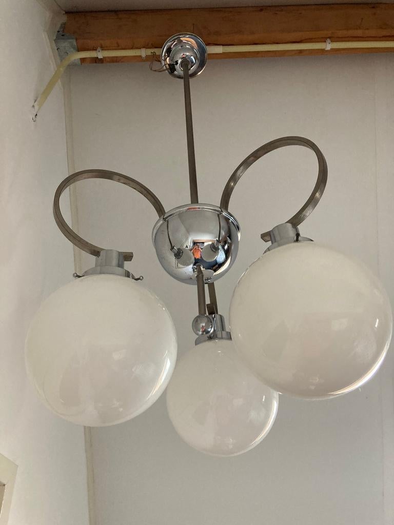 Art Deco Hanglamp, stijl GISO / Gispen., Gebruikt, Art Deco., Ophalen of Verzenden, Metaal