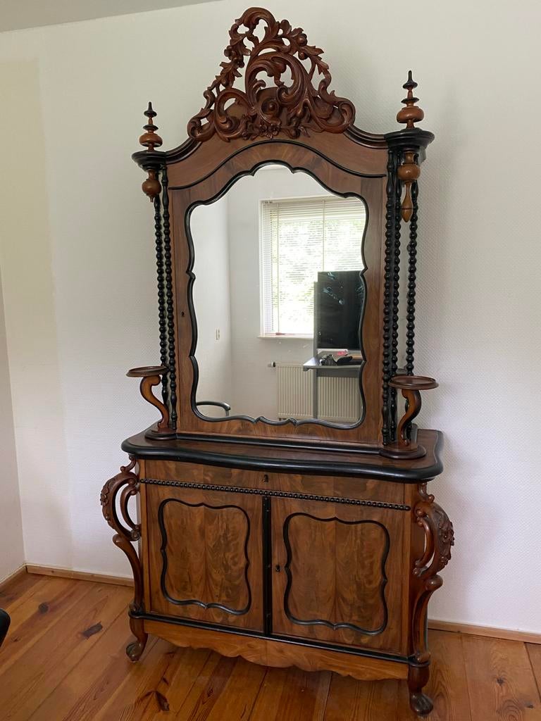 Antieke Willem 3 Bonheur Mahonie Kast met Spiegel, Antiek en Kunst, Antiek | Meubels | Kasten, Ophalen