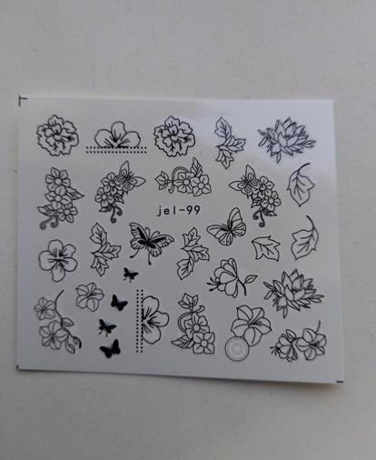 Velletje nagel water decals stickers jel-99 bloemen vlinders, Zwart, Nieuw, Ophalen of Verzenden, Handen en Nagels