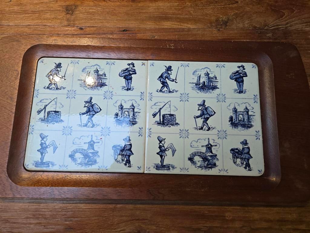 Vintage Delfts Blauw Houten Dienblad, Ophalen of Verzenden, Gebruikt, Rechthoekig, Hout