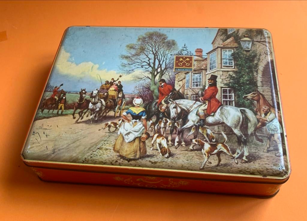 Vintage Blik met Jachttafereel cross keys